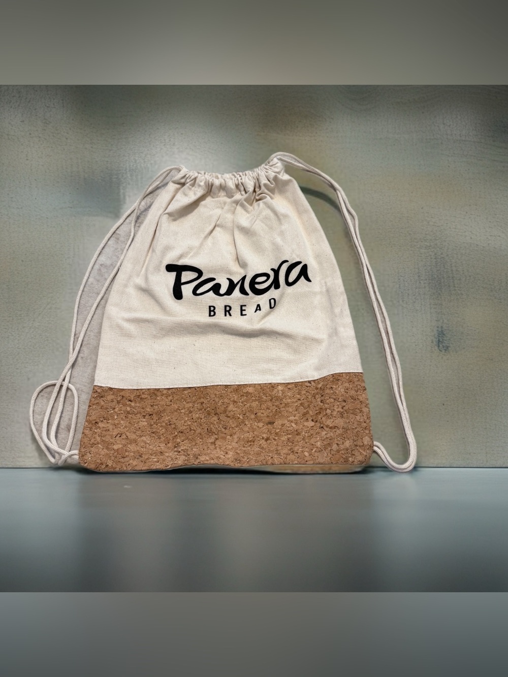 Natural Cork-Trim Drawstring Tote Bag